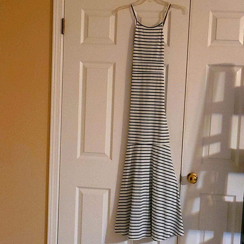 Black/White lined, open back, Long Dress